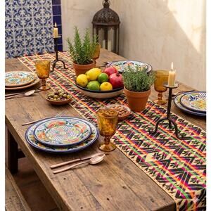 Handmade Multicolor Table Bed Console Dresser Runner Embroidery Geometric Linens